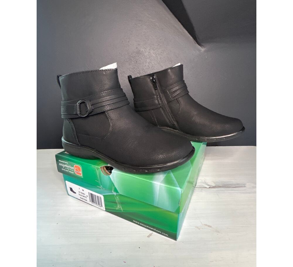 Easy Street Exeter Ankle Boot Black Matte Size 7 W Block Heel Comfort